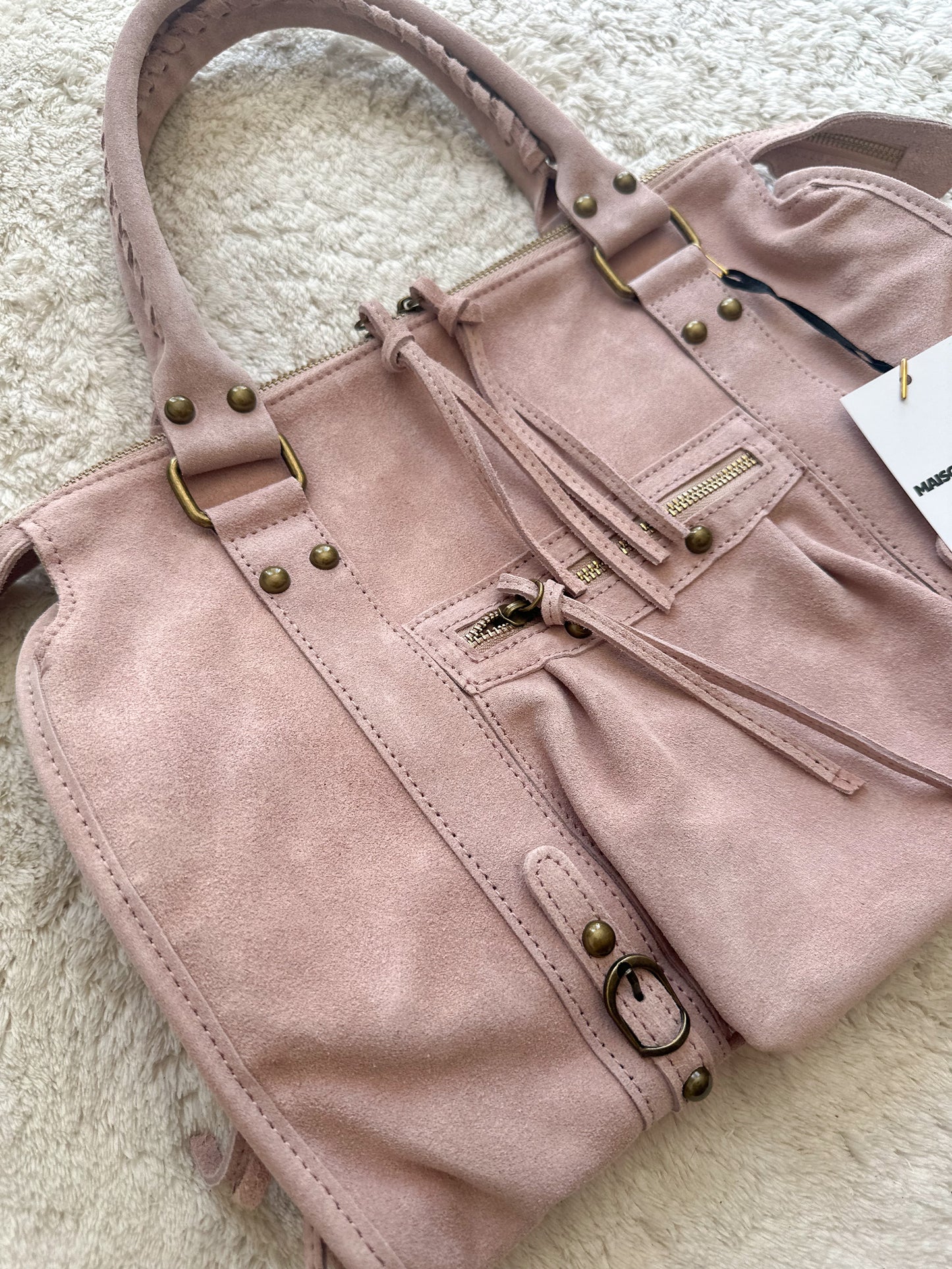 Sac City L - Rose cuir daim