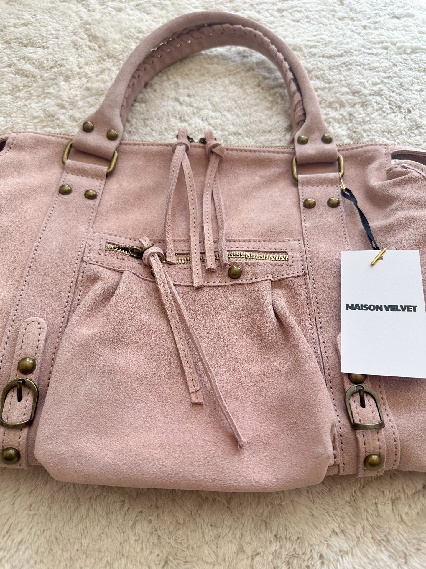Sac City L - Rose cuir daim