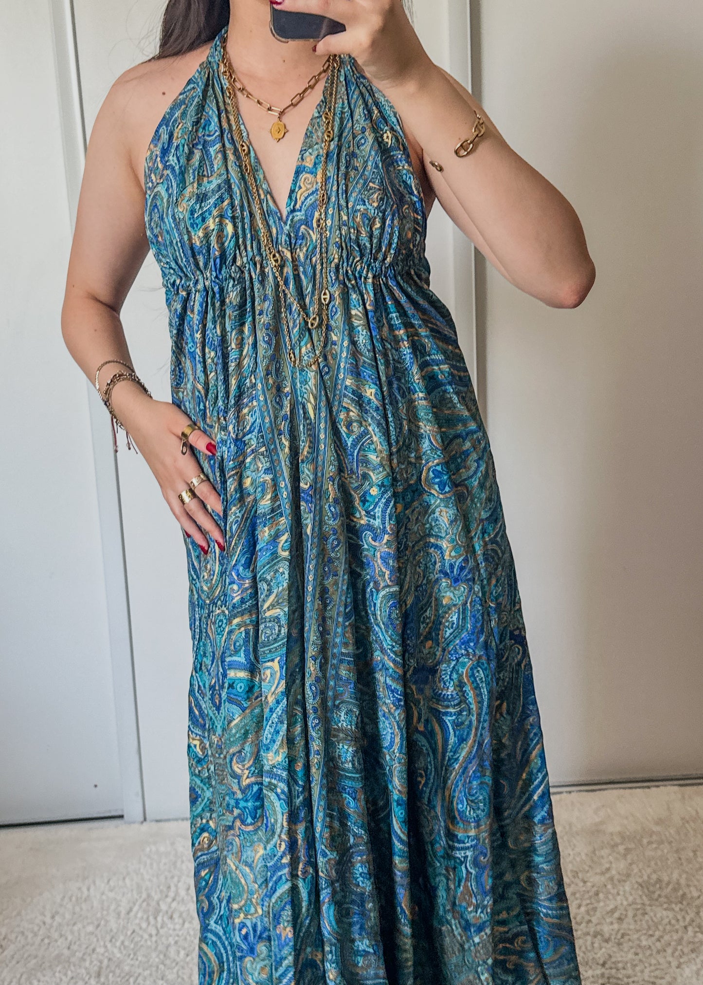 Robe bohème - bleu/ doree