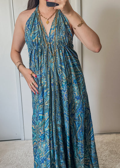 Robe bohème - bleu/ doree