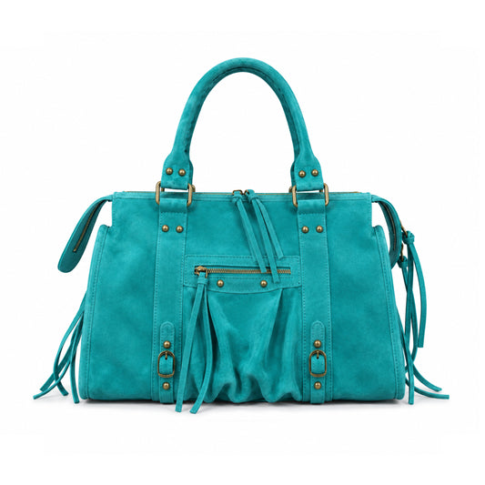 Sac city L - Turquoise en daim