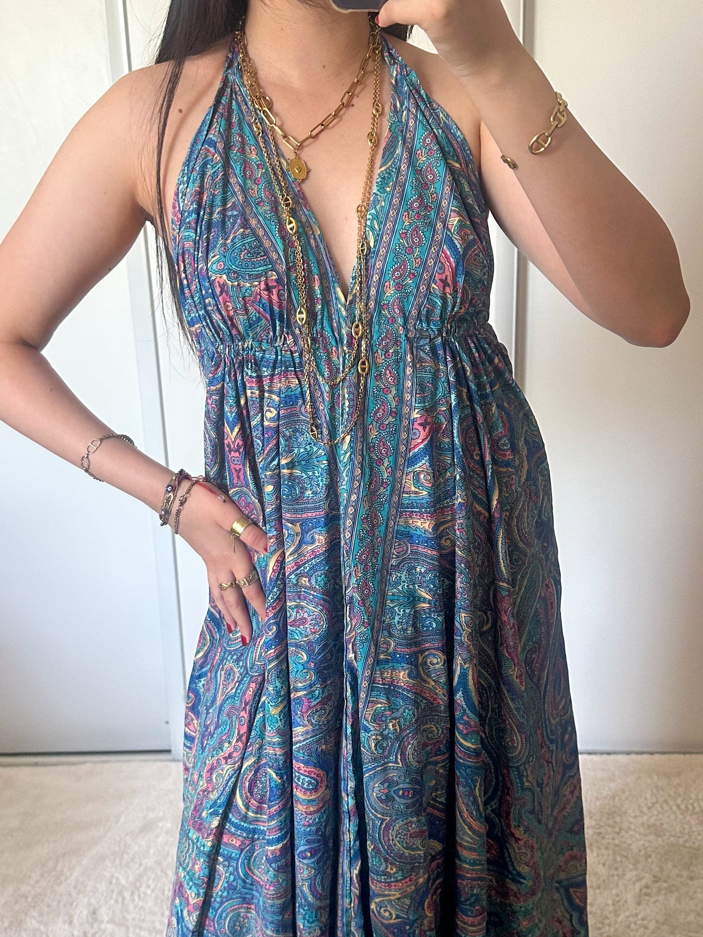 Robe bohème - bleu foncée/ rose