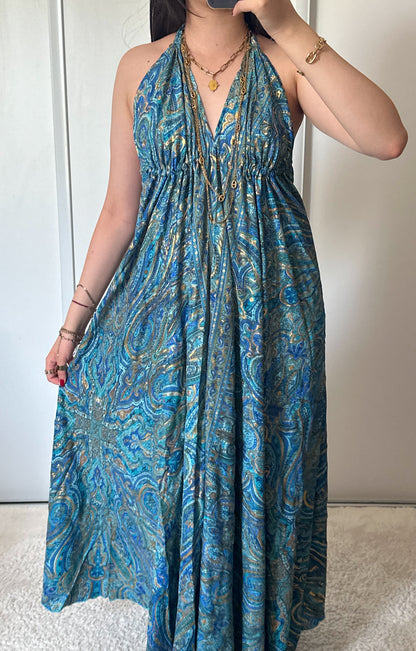 Robe bohème - bleu/ doree