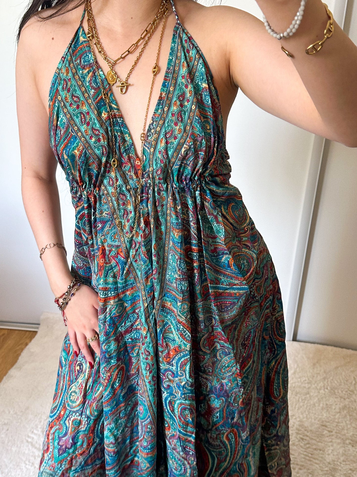 Robe bohème - Turquoise/ Orange