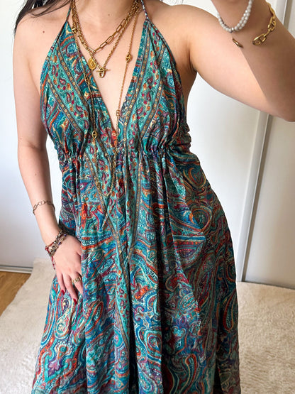 Robe bohème - Turquoise/ Orange