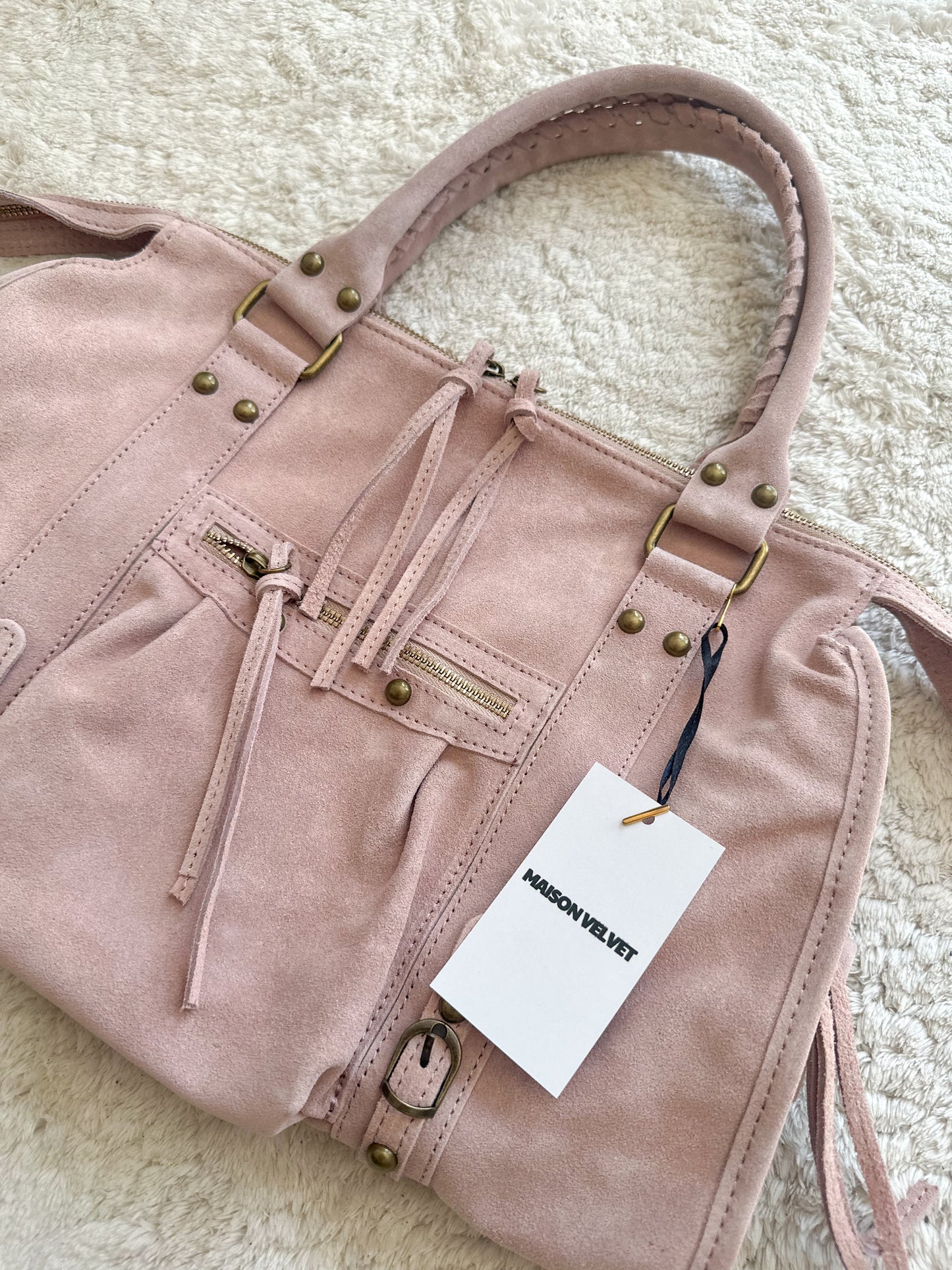 Sac City L - Rose cuir daim
