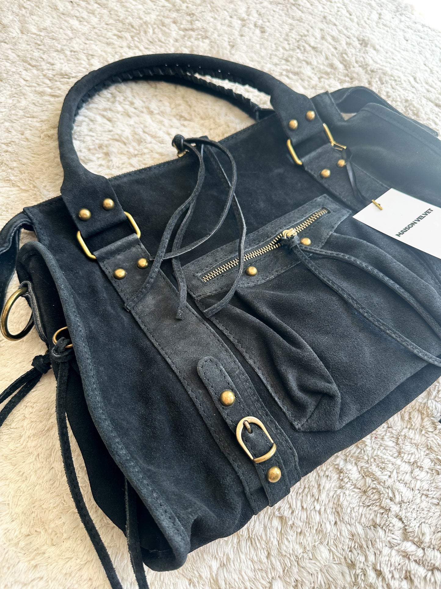 Sac city L - Noir cuir daim