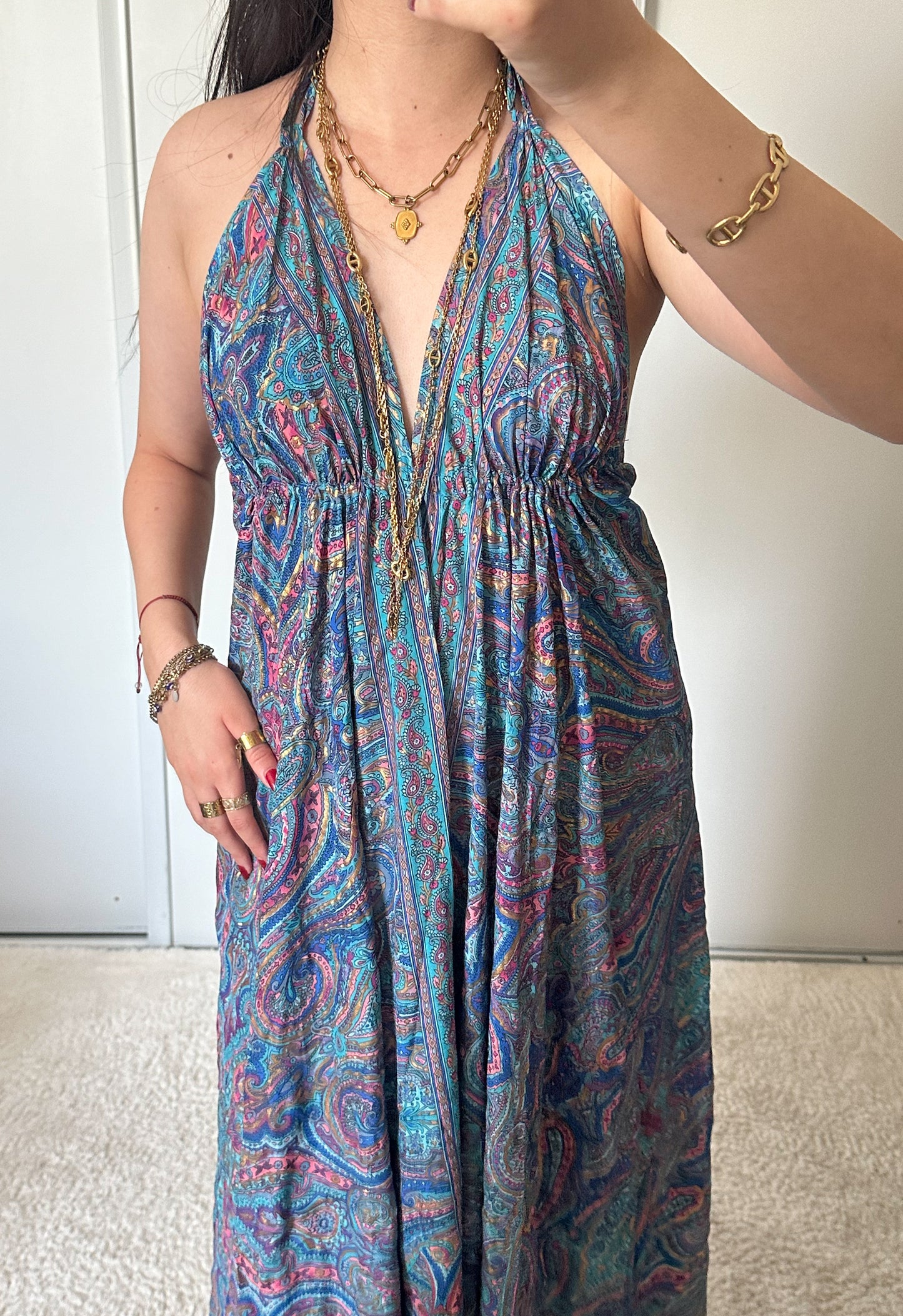 Robe bohème - Bleu marine/ rose