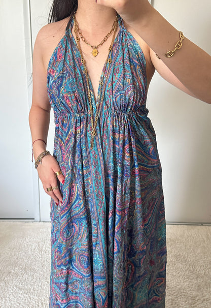 Robe bohème - Bleu marine/ rose