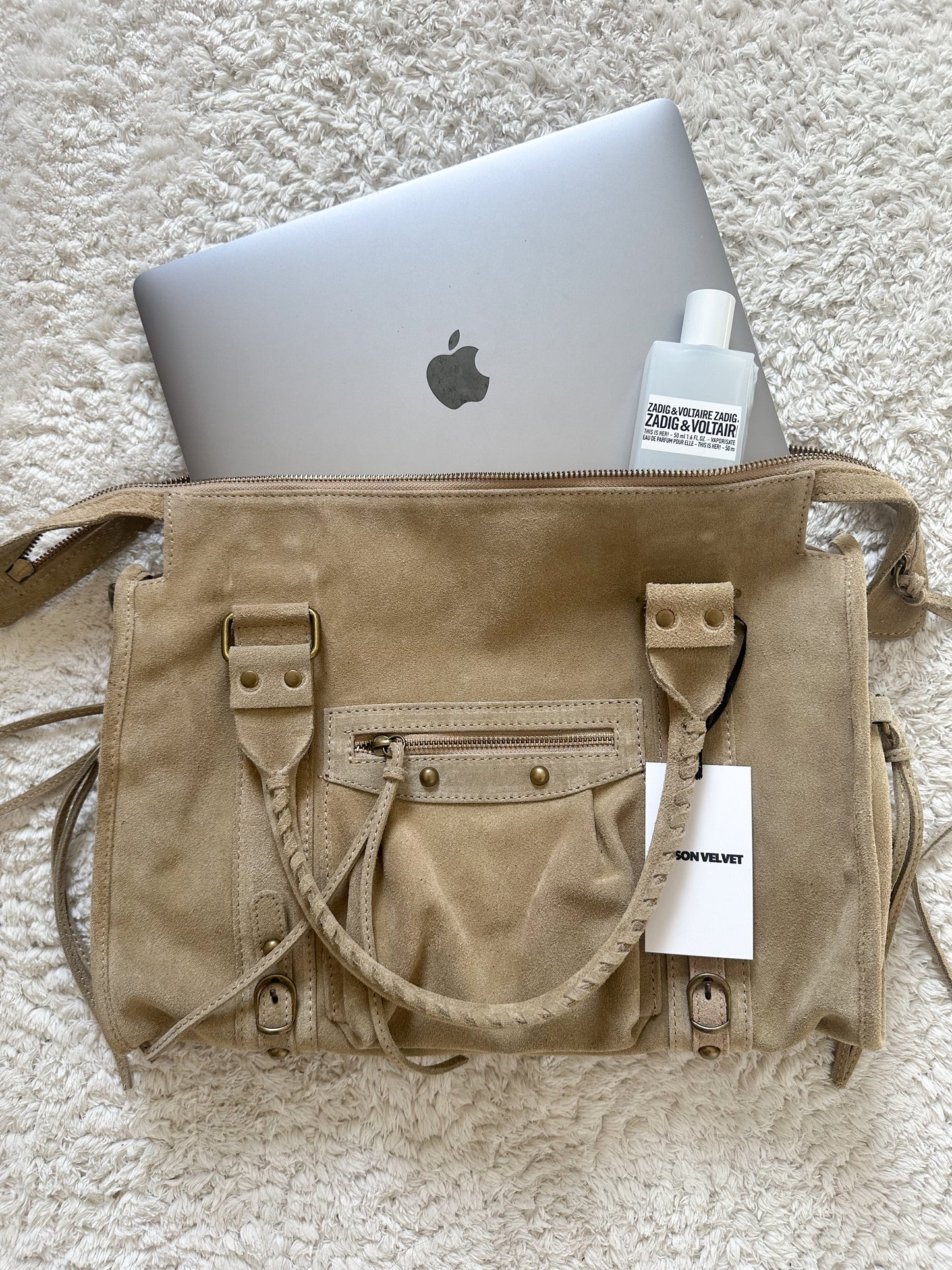 Sac city L - taupe clair en daim