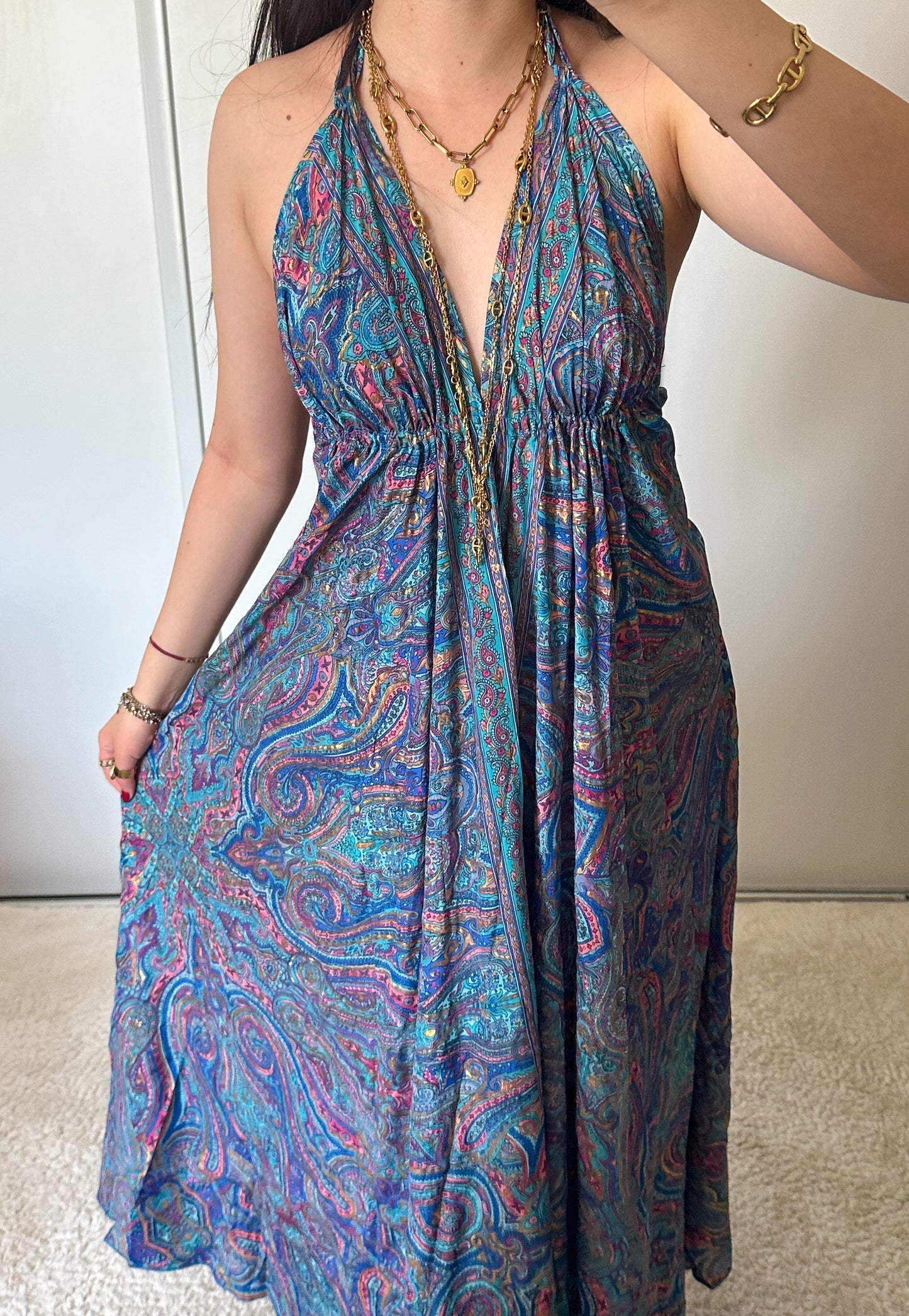 Robe bohème - Bleu marine/ rose