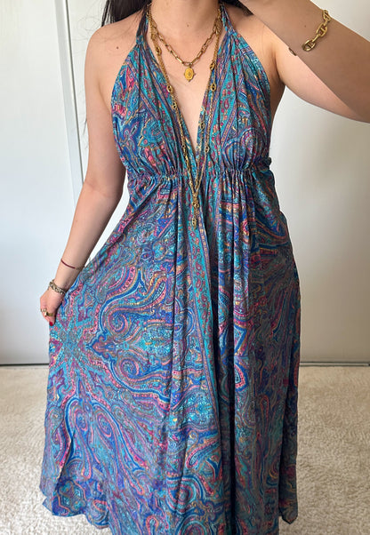 Robe bohème - Bleu marine/ rose