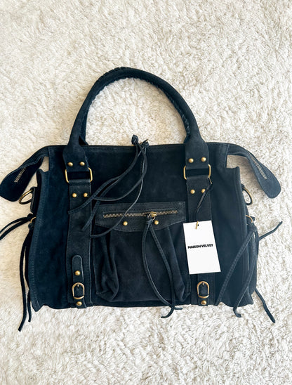 Sac city L - Noir cuir daim