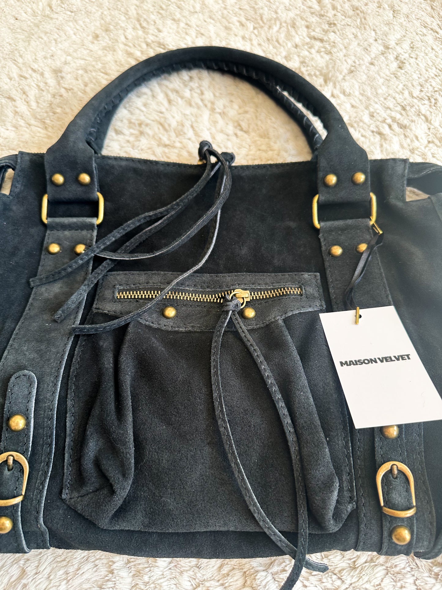 Sac city L - Noir cuir daim