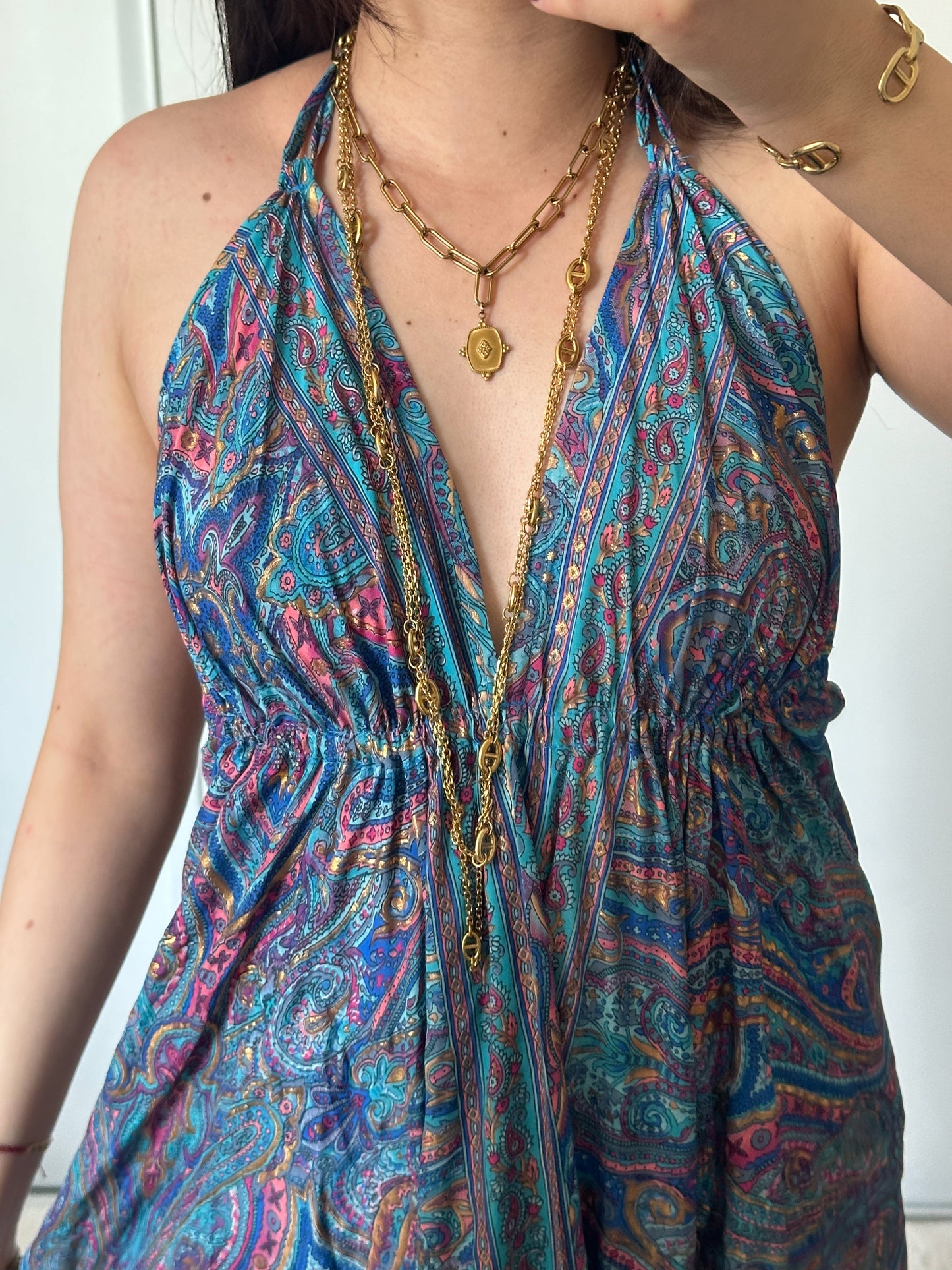 Robe bohème - Bleu marine/ rose