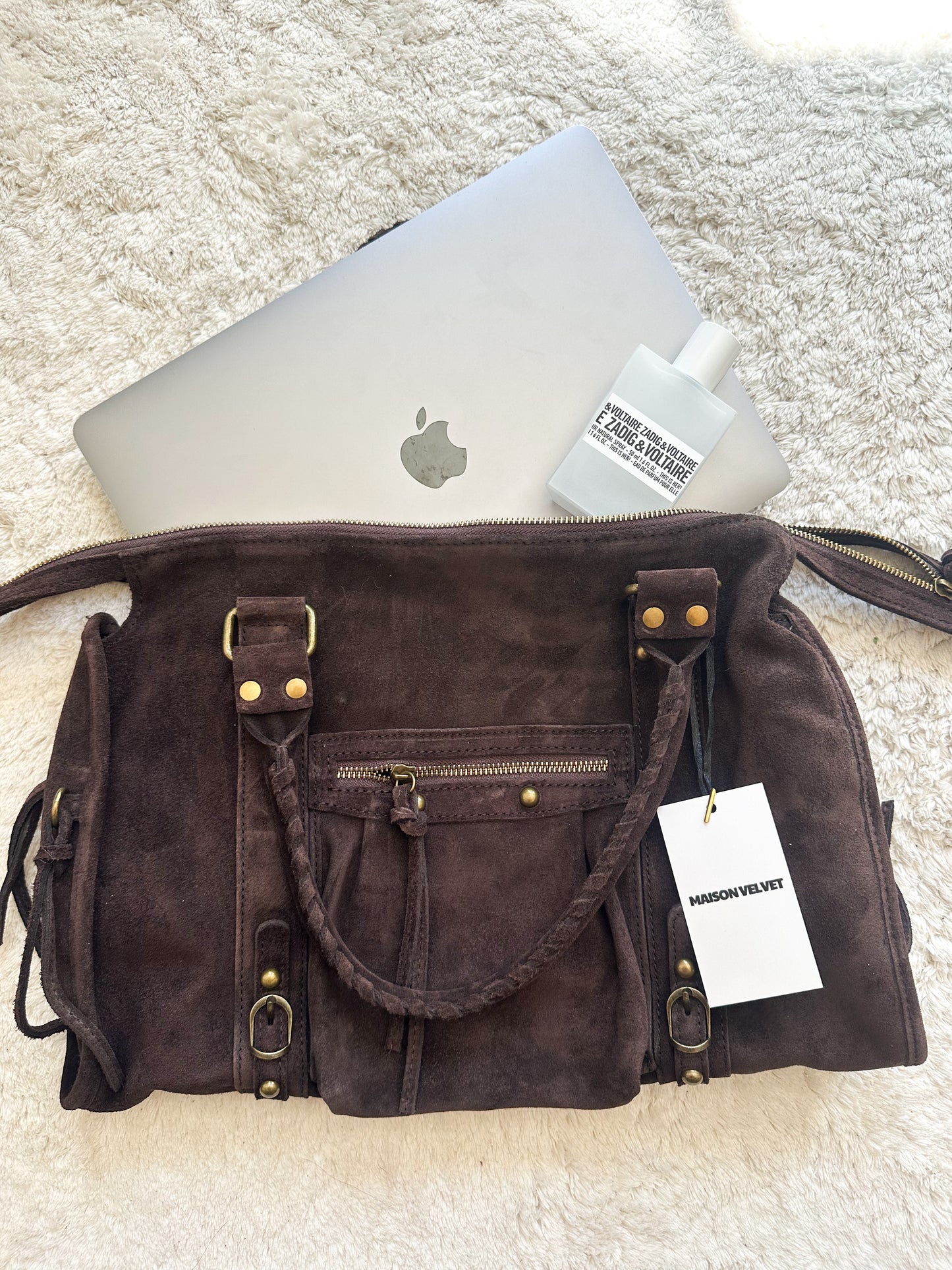 Sac City L - Marron chocolat en daim