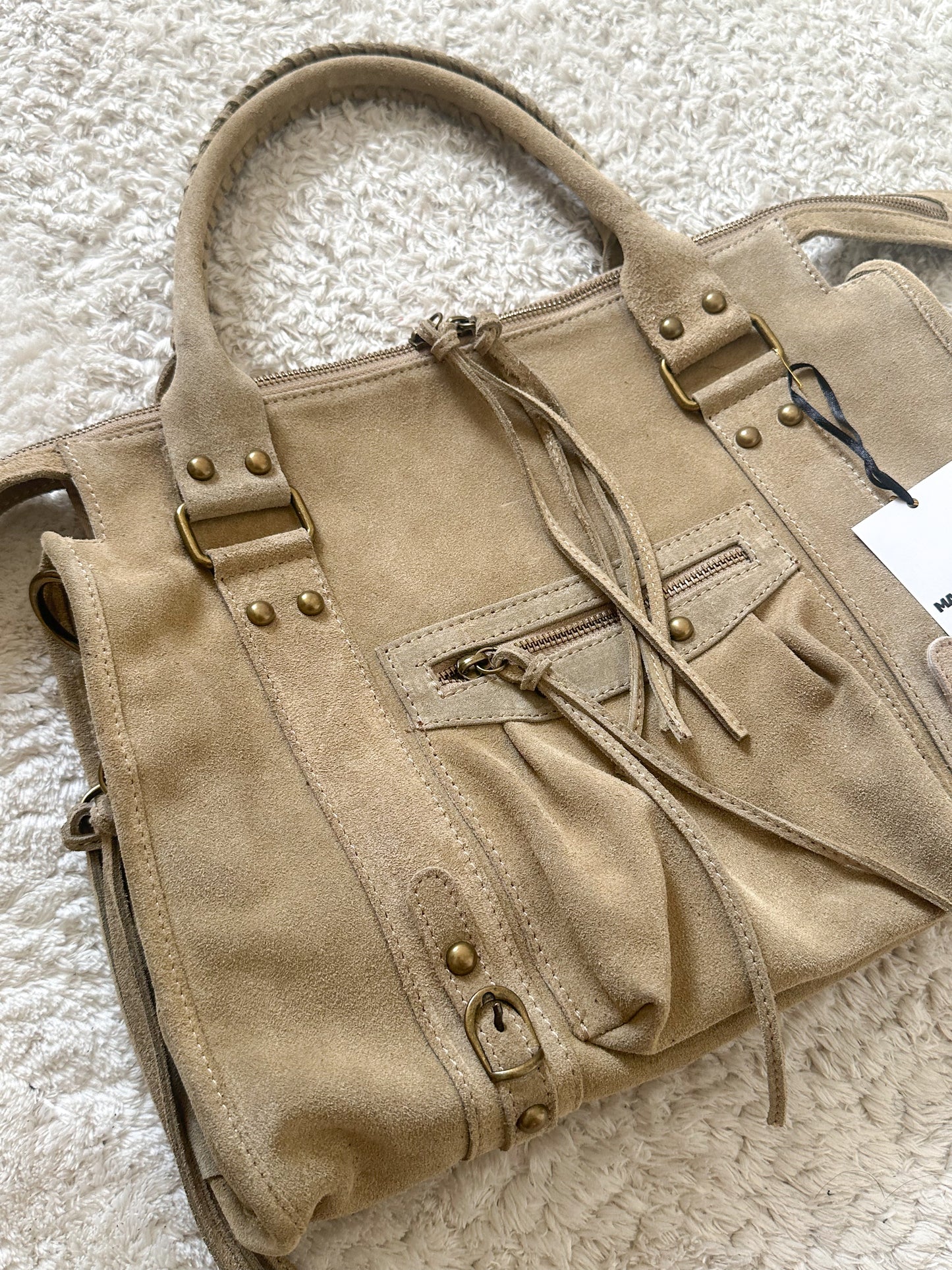 Sac city L - taupe clair en daim