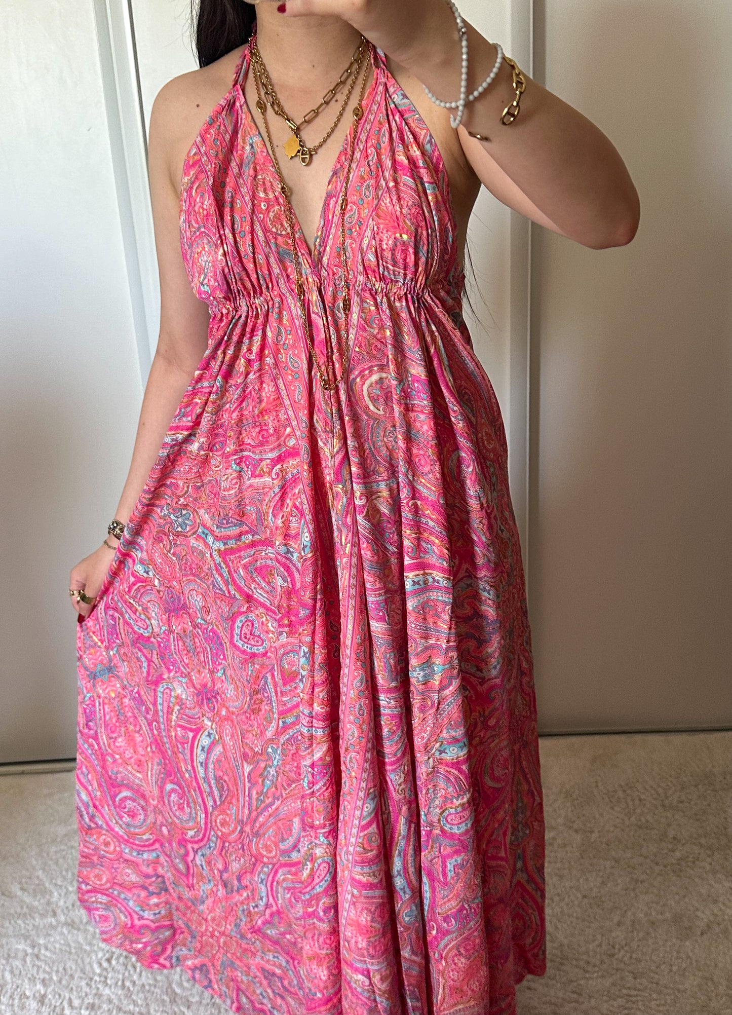 Robe bohème - Rose fuchsia / bleu