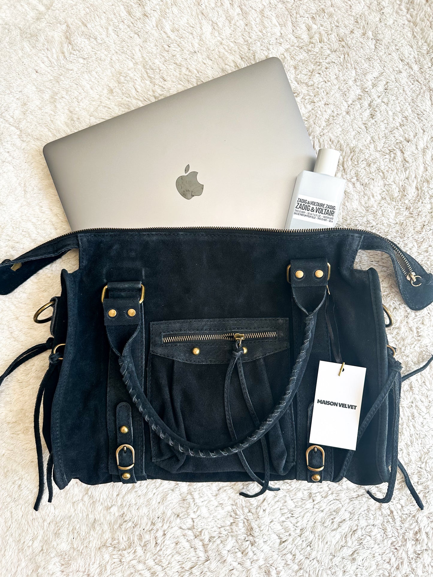 Sac city L - Noir cuir daim
