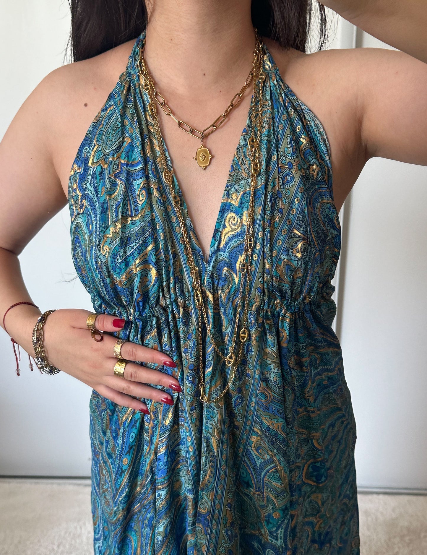 Robe bohème - bleu/ doree