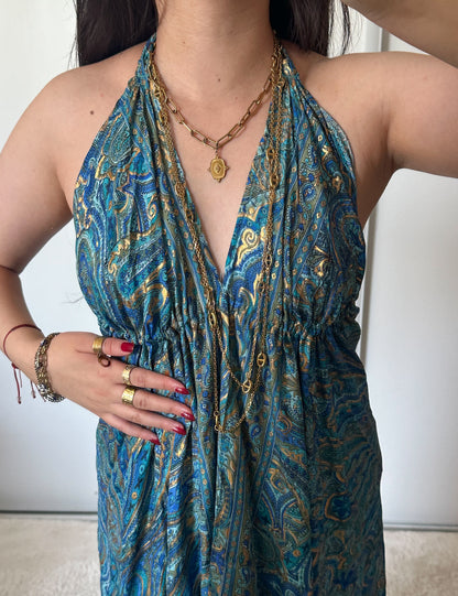 Robe bohème - bleu/ doree
