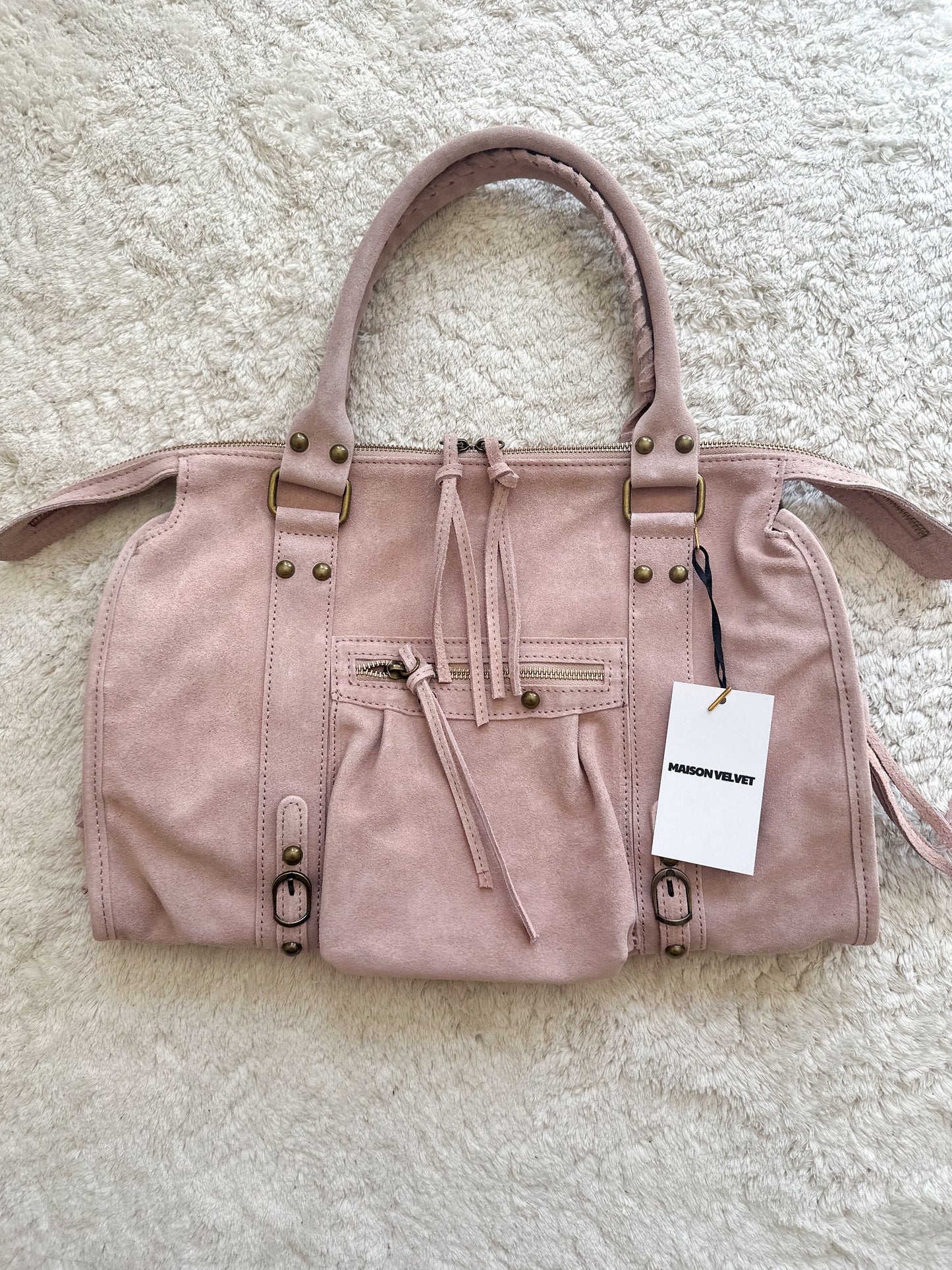 Sac City L - Rose cuir daim