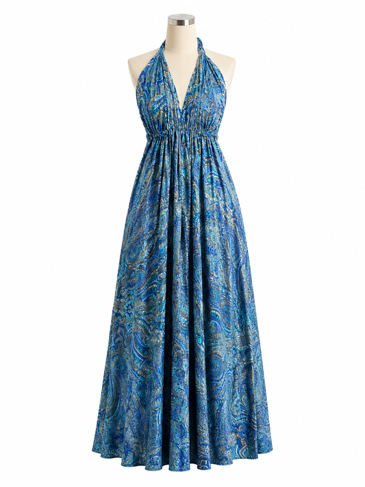 Robe bohème - bleu/ doree