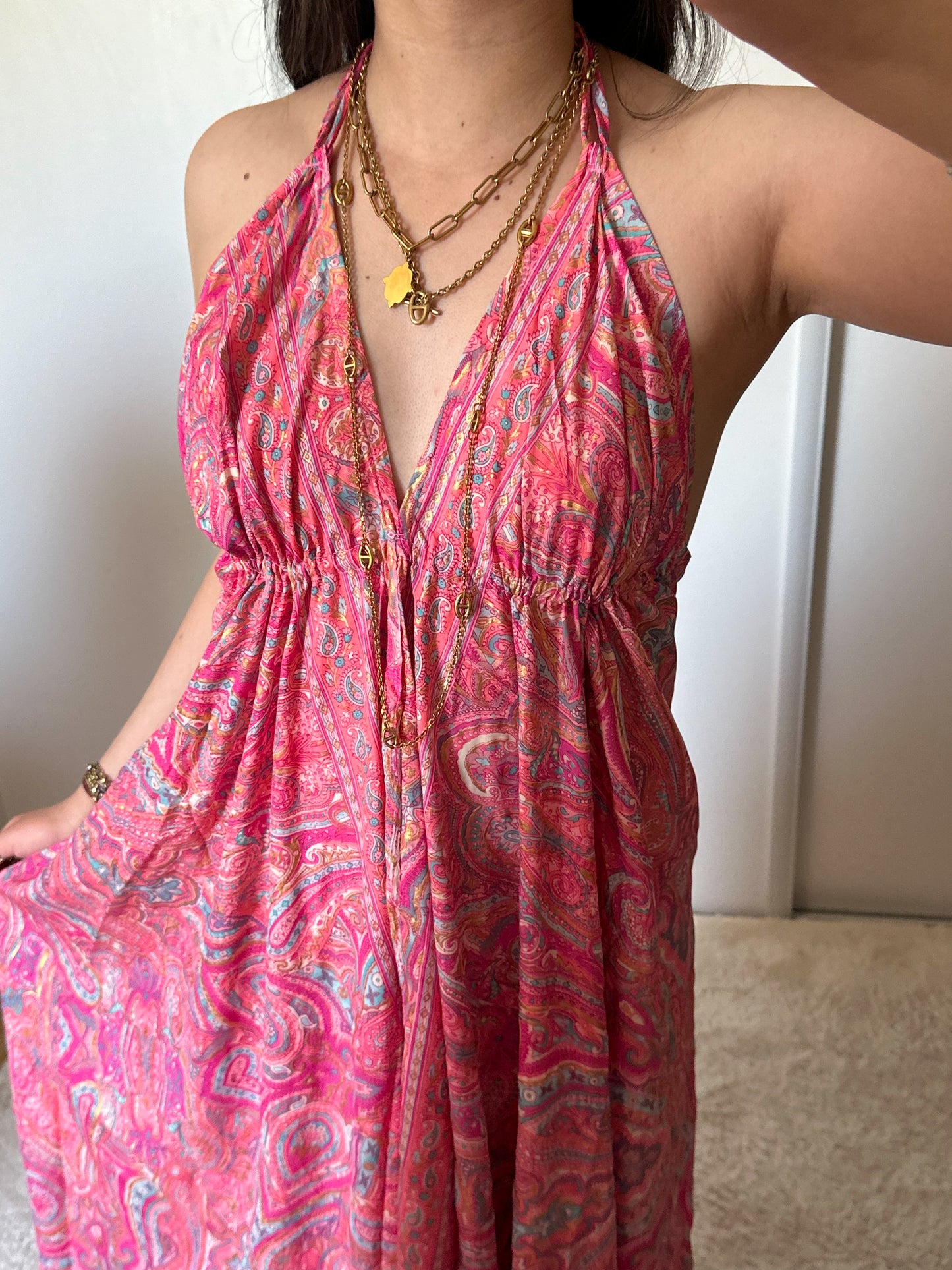 Robe bohème - Rose fuchsia / bleu