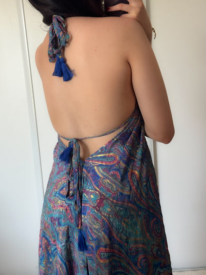 Robe bohème - Bleu marine/ rose