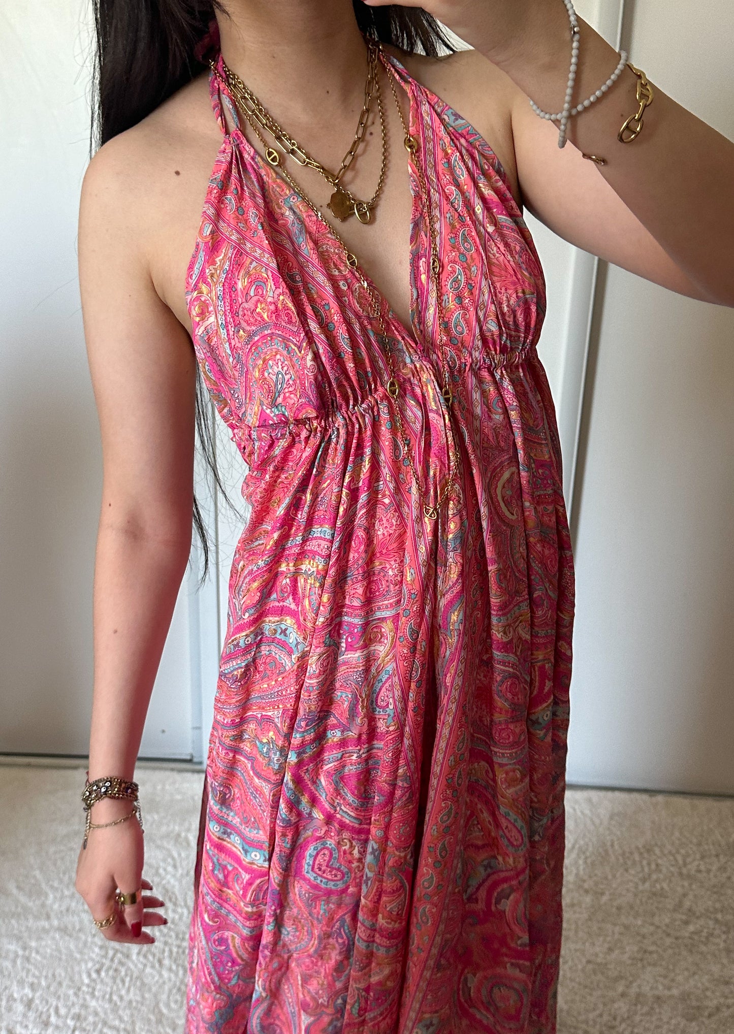Robe bohème - Rose fuchsia / bleu