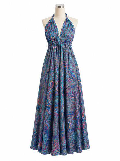 Robe bohème - Bleu marine/ rose