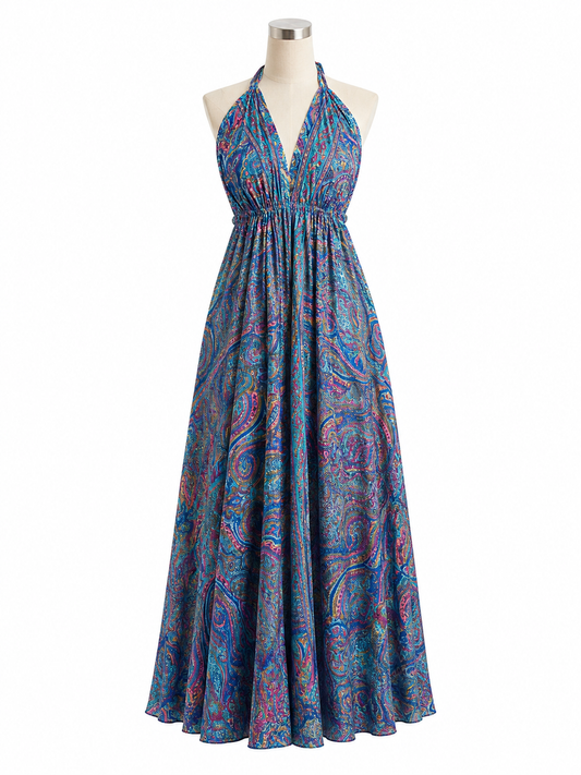 Robe bohème - Bleu marine/ rose