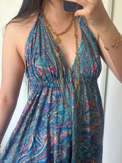 Robe bohème - bleu foncée/ rose