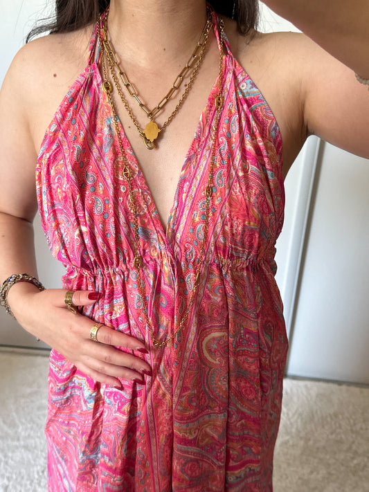 Robe bohème - Rose fuchsia / bleu
