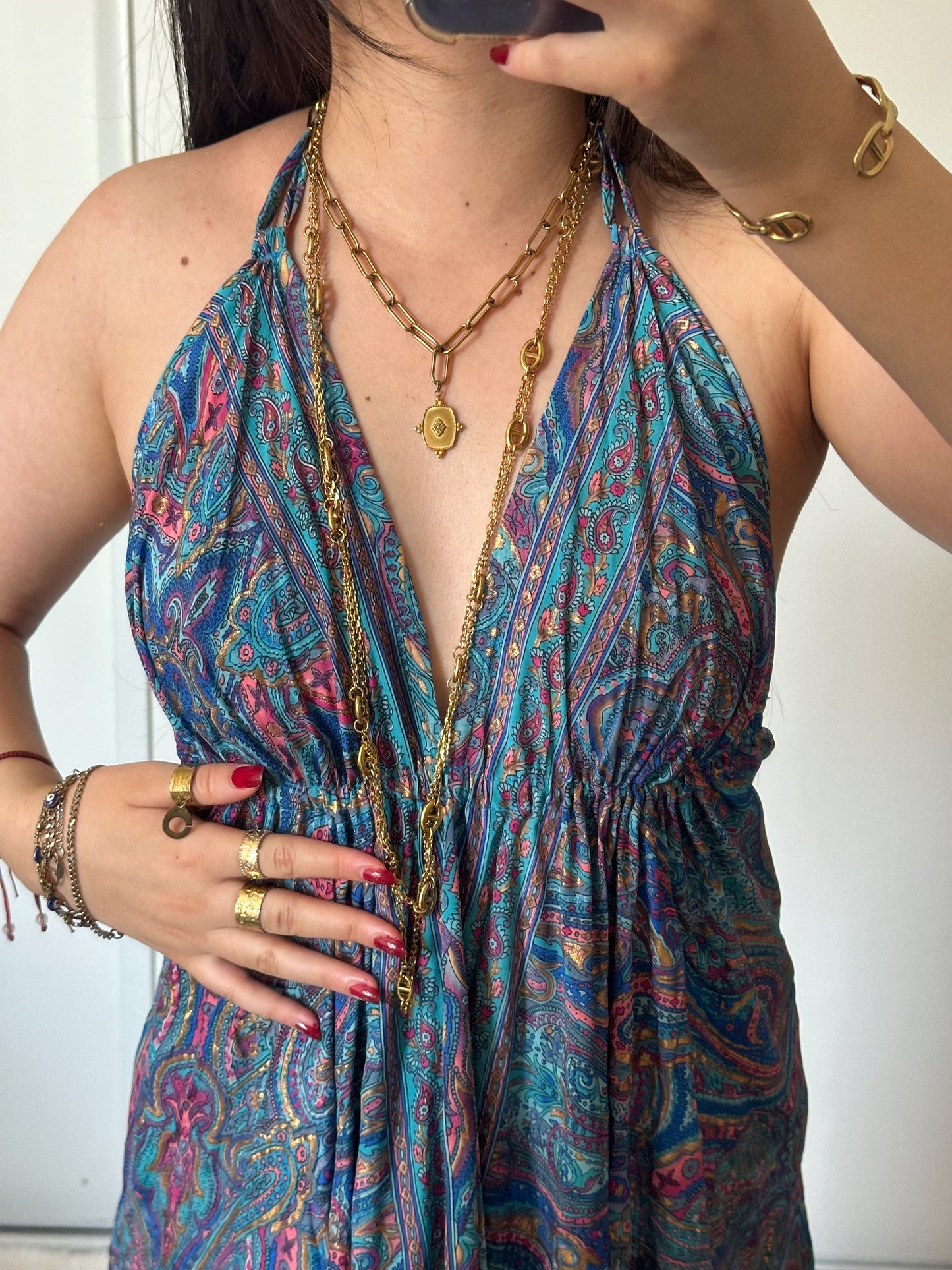 Robe bohème - Bleu marine/ rose