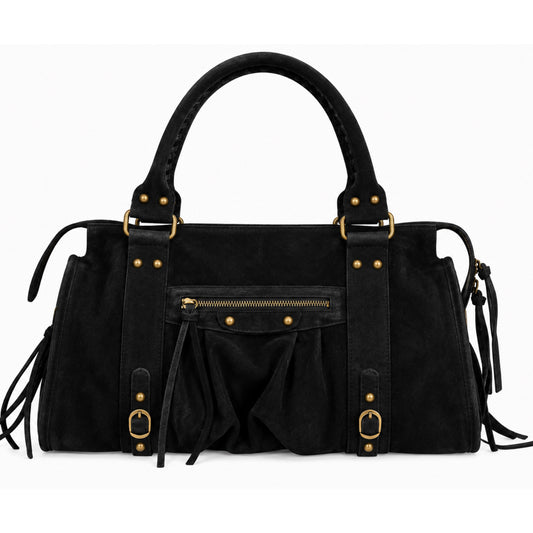 Sac city L - Noir cuir daim